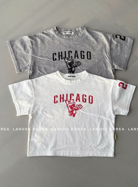 现货【Grue】懒鼠韩国童装26夏款中大童美式运动字母印花短袖T恤