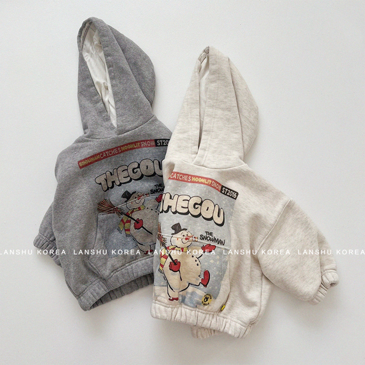 包邮【Gou】韩国童装25冬款男童女童趣味卡通连帽加绒亲子卫衣