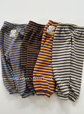 【Gou】懒鼠韩国童装25冬款男童女童条纹温暖多色儿童磨毛休闲裤