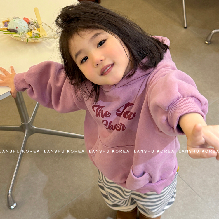 【Amore】懒鼠韩国童装25冬款男童女童休闲运动字母加绒连帽卫衣