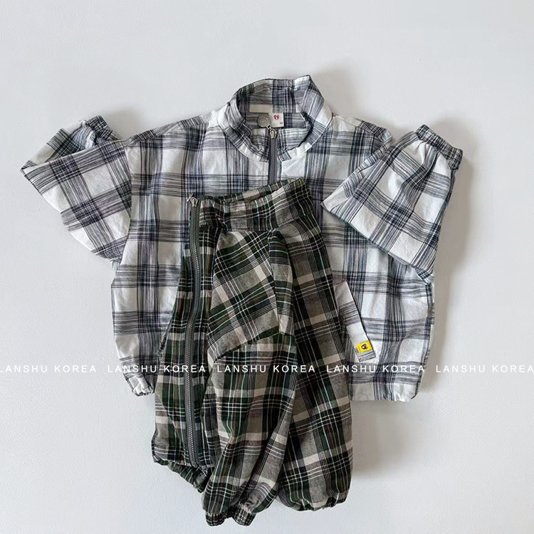 现货【Gou】懒鼠韩国童装26春夏中大童复古格子宽松休闲拉链外套