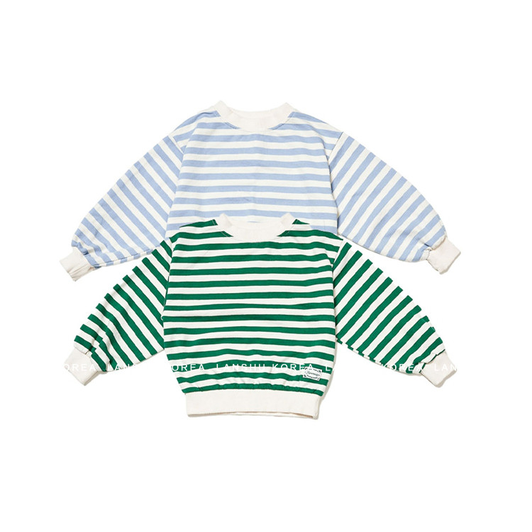 现货【Jeje】懒鼠韩国童装26春款男童女童时尚经典撞色条纹卫衣
