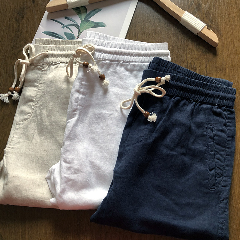 超有型 修身 小清新 纯亚麻强货 青年男士中腰薄款小直筒休闲裤子