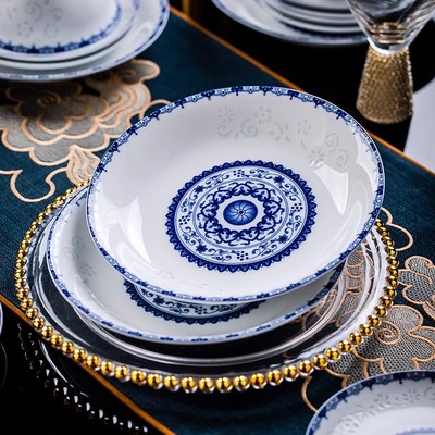 景德镇青花玲珑餐具套装礼品碗盘