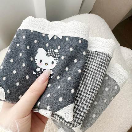 法式千鸟格蕾丝波点圆点A类婴儿棉全棉磨毛加长底裆7A抑菌女内裤