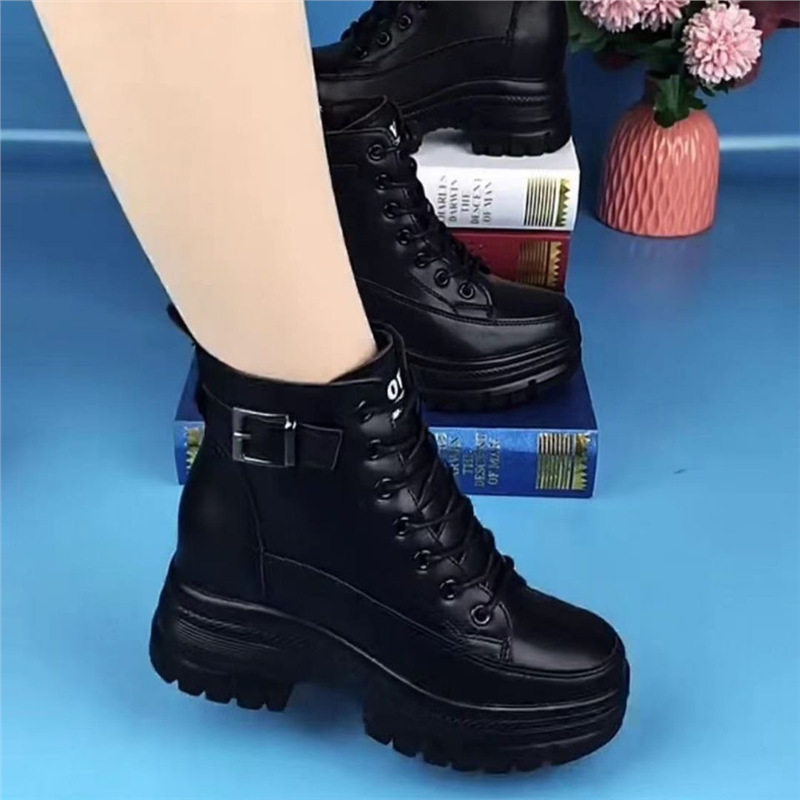 真皮羊毛厚底马丁靴女2025冬新款加绒棉靴百搭小个子内增高雪地靴