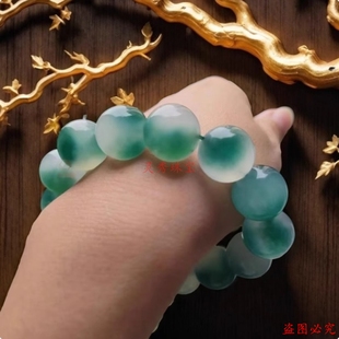 石英岩手串冰种飘花玉石水沫玉水草玛瑙翡翠色独龙玉手链珠子