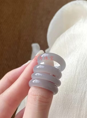 和田玉戒指烟紫色玉戒指精美戒指紫色戒指戒圈情侣款女指环简约