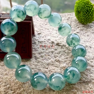 冰种飘花翡翠手串缅甸精品冰种飘蓝花圆珠手链高品质冰飘花手链