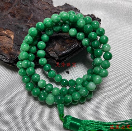干青翡翠铁龙生项链108颗佛珠流苏款圆珠链手串精品多圈简约复古