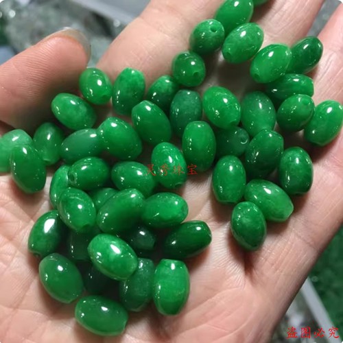 干青铁龙生祖母绿diy路路通配件散珠翡翠满绿椭圆米珠手链配饰