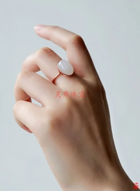 和田玉玉石戒指女蛋面活口食指戒纯银镀金轻奢高级 ·小众设计