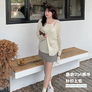 胖mm时髦炸街上衣遮肚显瘦藏肉高级感假两件针织衫 女装 啟腾园大码