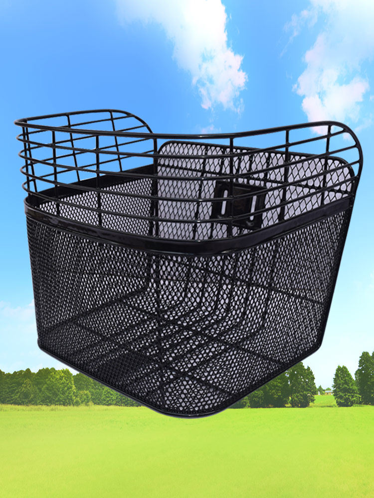 加大号自行车车筐前筐车篓金属铁网菜篮子女士公主车电动车筐灰色