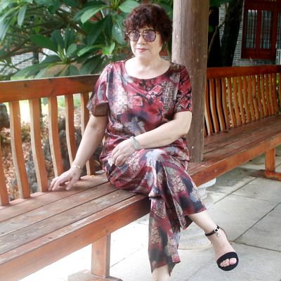 短袖香云纱套装中老年上衣妈妈款