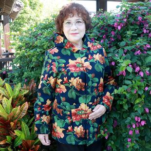 中老年人秋冬加绒外套加肥大码胖妈妈装印花夹袄奶奶婆婆宽松上衣