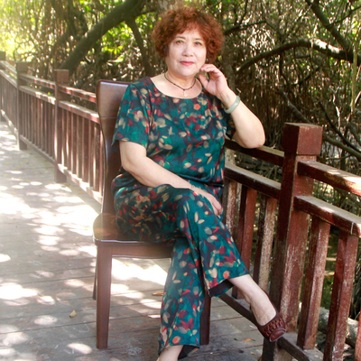 短袖真丝宽松洋气大码胖妈妈套装