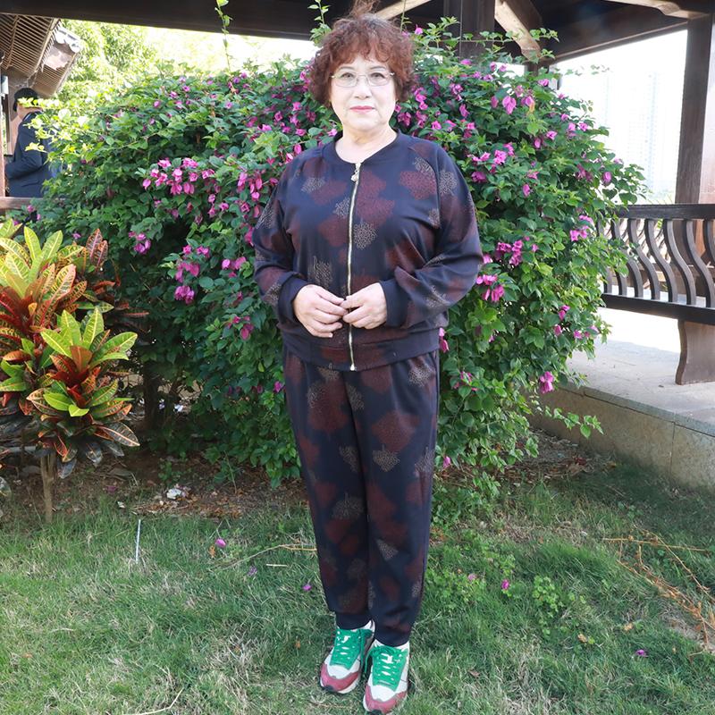 珍缘拉链两件套加肥胖妈妈装春秋