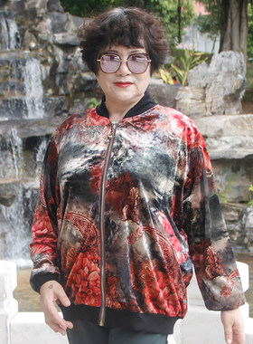 珍缘加肥丝绒拉链夹克衫胖妈妈装