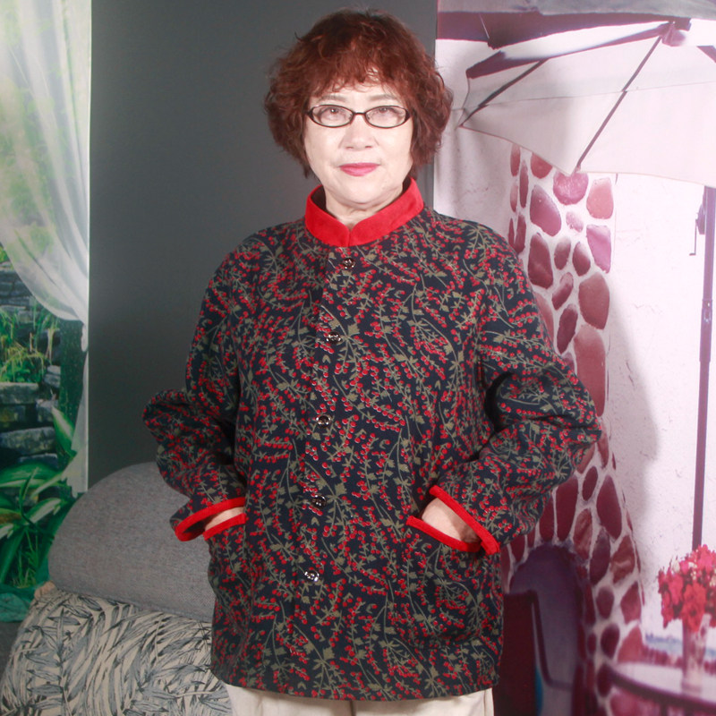 胖妈妈秋冬棉服加绒宽松花色棉袄