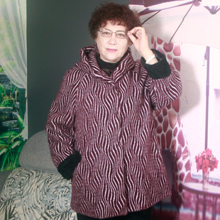 中老年秋冬仿水貂绒加厚外套加大码胖妈妈装时尚连帽有里衬半大衣