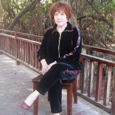 丝绒拉链外套套装胖妈妈大码春秋