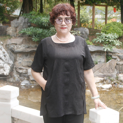 短袖宽松洋气妈妈装中老年中长款