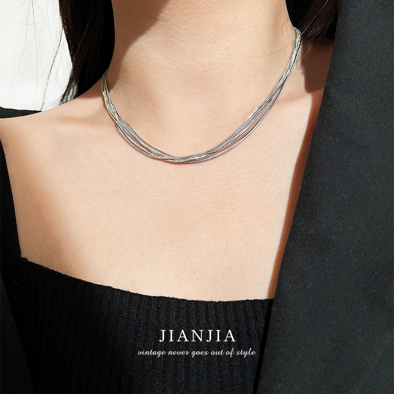 素链锁骨链多层金属感叠戴项链