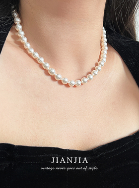 fever同款8MM正圆强光白色施家珍珠项链经典基础款高级感锁骨链