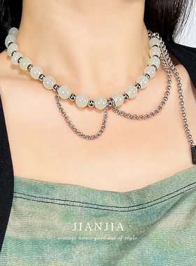 国风甜酷风淡绿色串珠项链