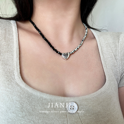 JIANJIA天然石爱心甜酷辣妹项链