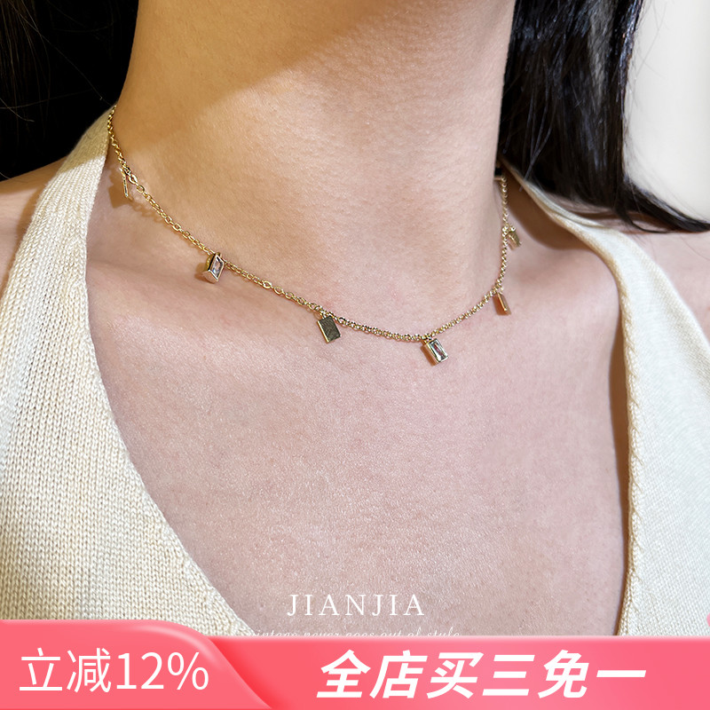 法式流苏感水晶锆石项链