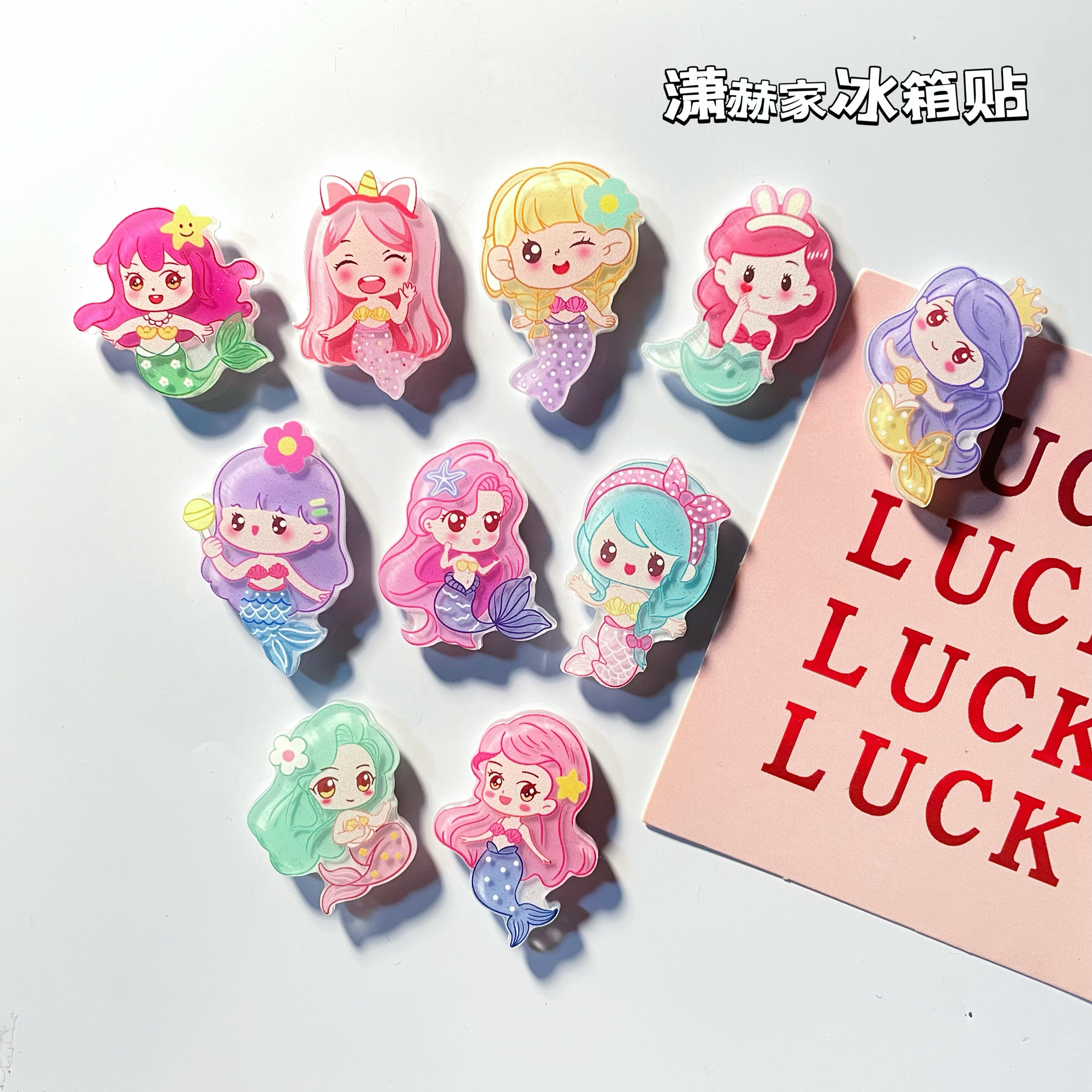 可爱小号卡通美人鱼冰箱贴磁力贴ins风创意亚克力家居装饰留言贴