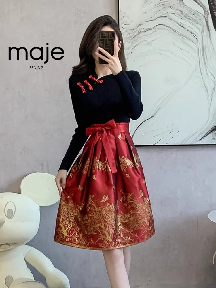 高端定制 马面裙小个子短款盘扣旗袍上衣改良汉服套装连衣裙女