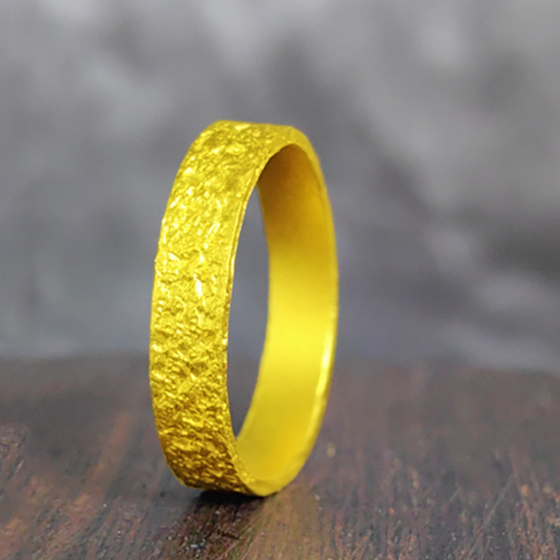 古法锤纹戒指和源足金999情侣戒