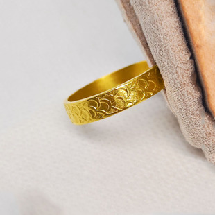 黄金戒指男女款足金999哑光龙鳞实心指环时尚闭口素圈送礼可刻字