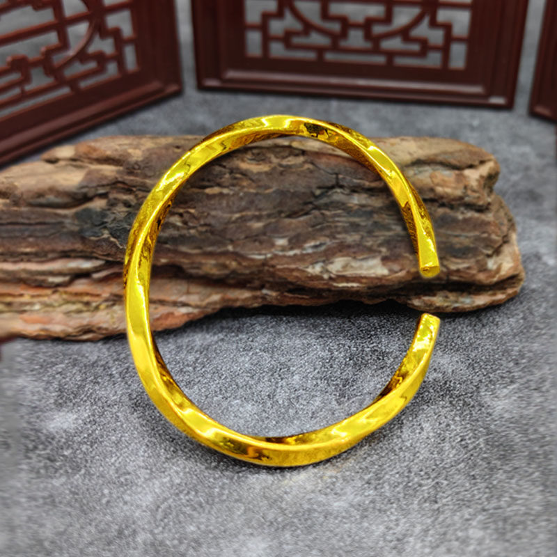 黄金手镯足金999女款时尚开口可调节手环亮面实心送礼可刻字