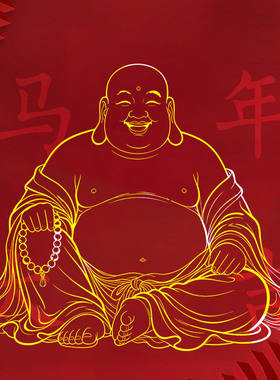 金色弥勒佛笑口常开好运来佛像守护神贴招财平安烫金贴纸房屋装饰