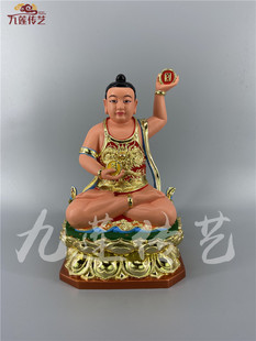 木雕神像金英祖师金英童子香樟木手工漆线雕九莲木雕古典供奉摆件
