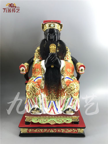 城隍爷香樟木古典漆线雕
