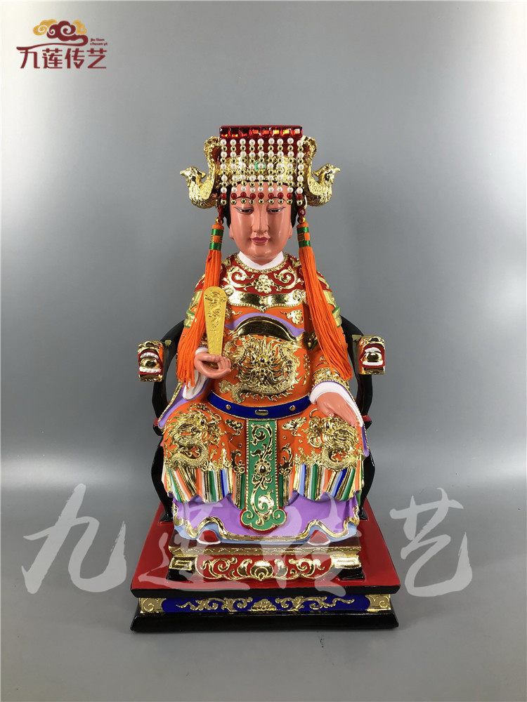 木雕人物神像妈祖天上圣母湄洲娘娘香樟木手工漆线雕九莲木雕供奉