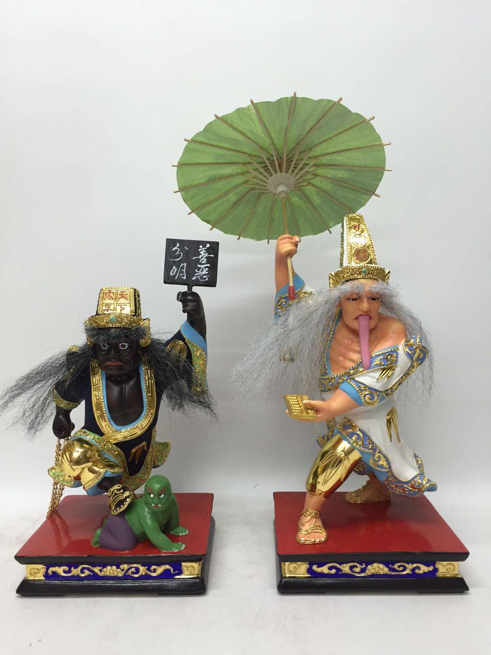 木雕人物神像七爷八爷踩鬼黑白无常大二爷伯樟木漆线雕九莲木雕