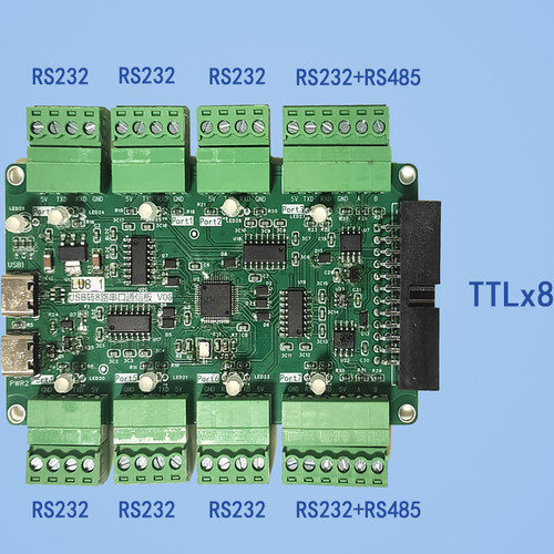 USB转八路TTL USB转8路RS232 多串口RS485通讯模块调试器type-c