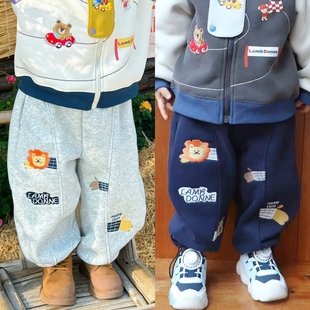 子可爱小动物刺绣休闲儿童抽绳加绒裤 裤 子 男童加绒长裤 25年秋冬款