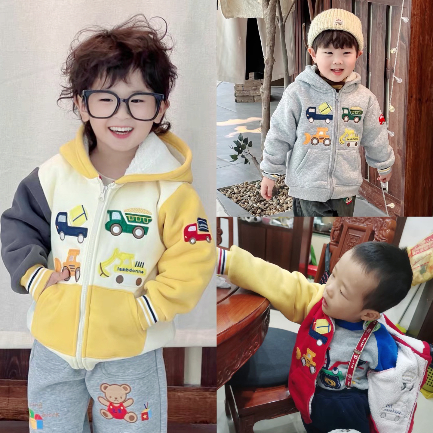 日系男童加绒外套连帽秋冬款