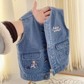 儿童牛仔马甲背心原田治马甲新款 坎肩男女童卡通刺绣小马甲春秋款