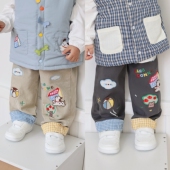 日系25秋款 男童长裤 子卡通工程车刺绣宝宝长裤 儿童长裤 梭织长裤