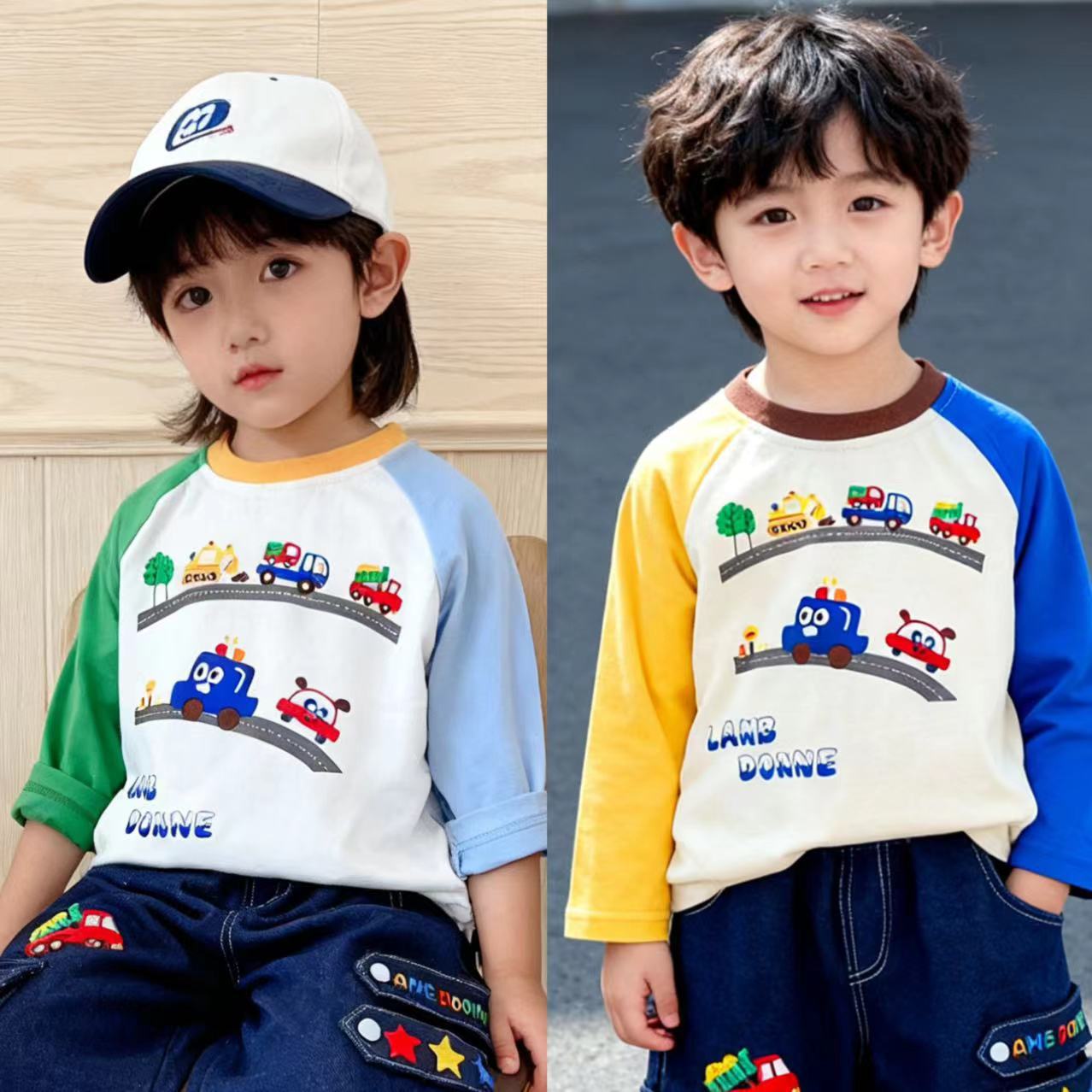 儿童长袖T恤2025秋款男童卡通潮牌长袖T小火车洋气打底衫日系童装