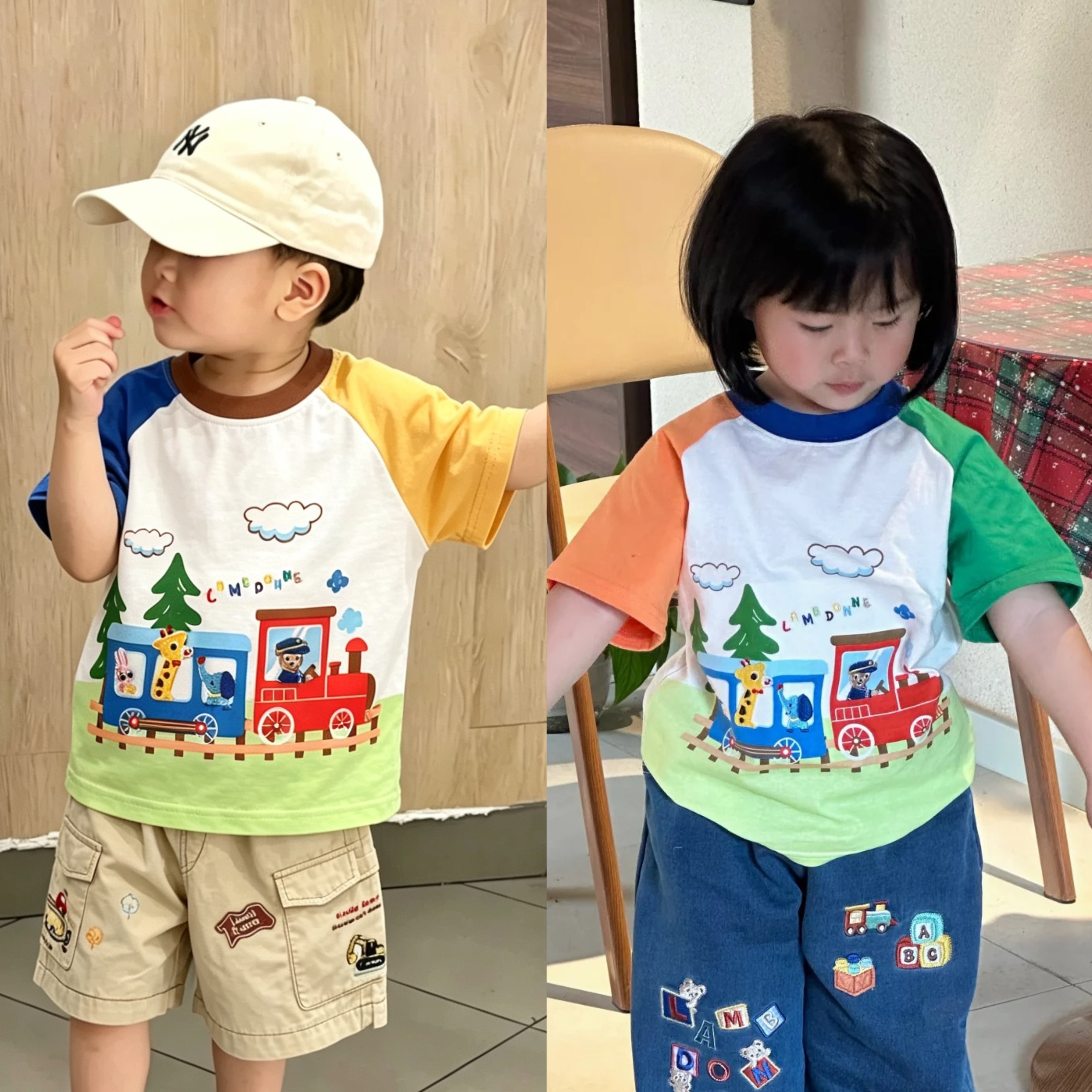 2026新款日系宝宝卡通刺绣儿童短袖T恤夏季男童短袖火车刺绣半袖