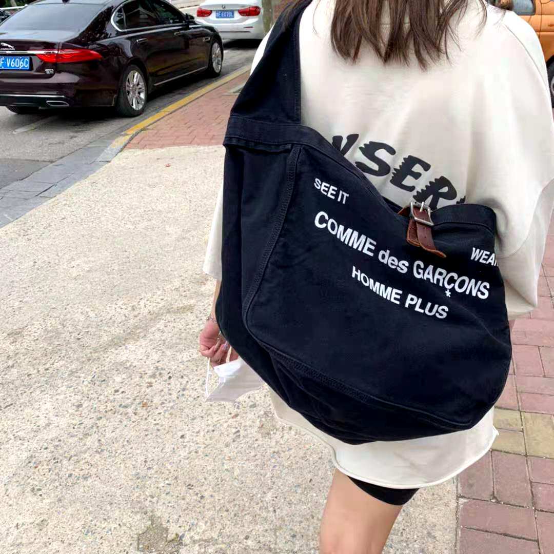 vintage牛仔布流浪包水洗做旧帆布包斜挎大容量潮牌单肩包男女款